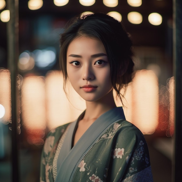 a girl in a kimono with a japanese style dress on it