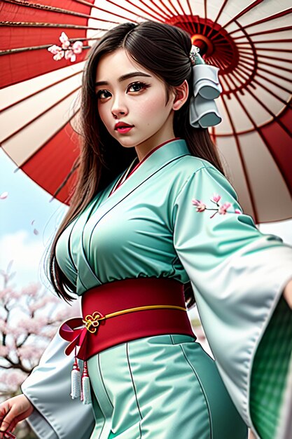 A girl in a kimono with a parasol