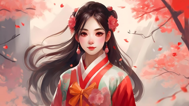 A girl in a kimono with the word sakura on the front