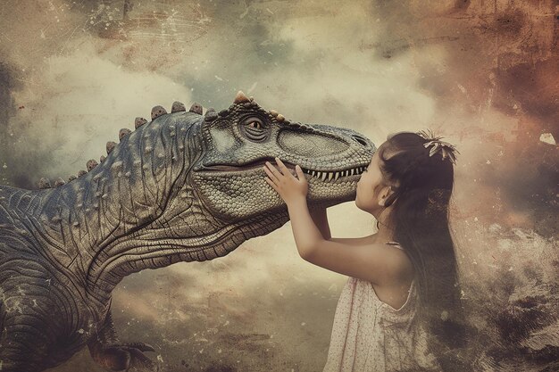 Photo girl kissed by trex