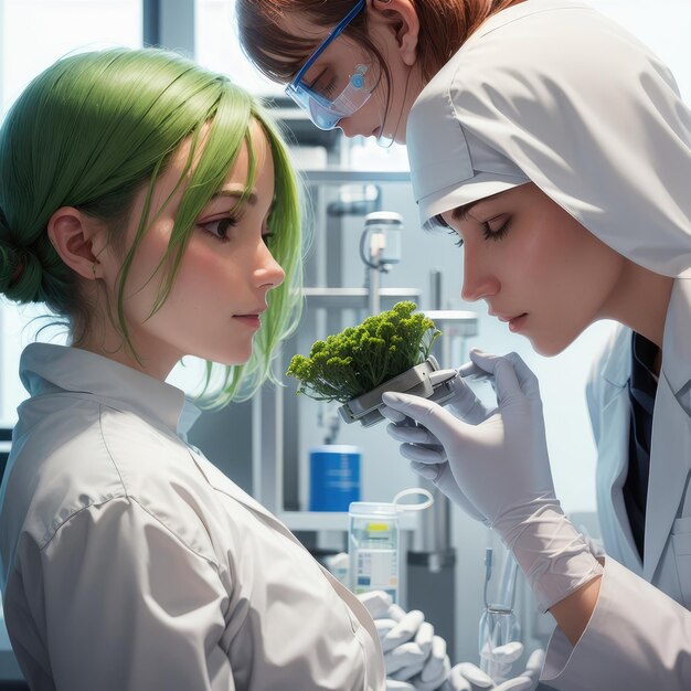 A girl in a laboratory with plants