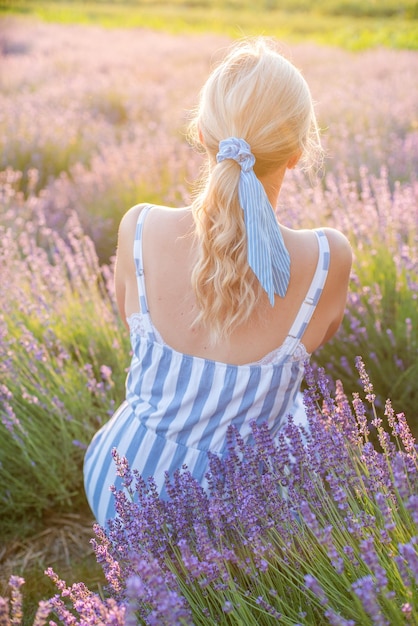 Girl on a lavender field at sunrise Harmony with nature