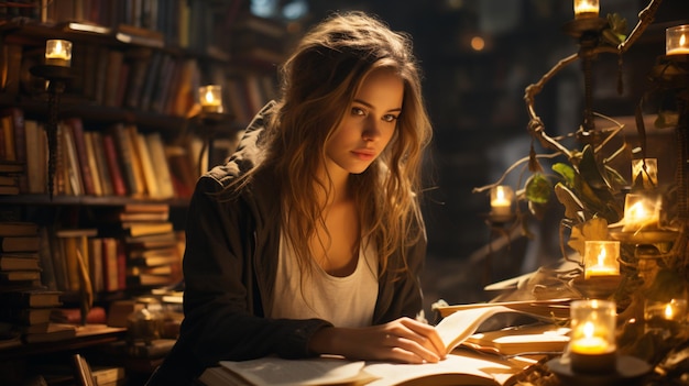 Girl in library during quarantine