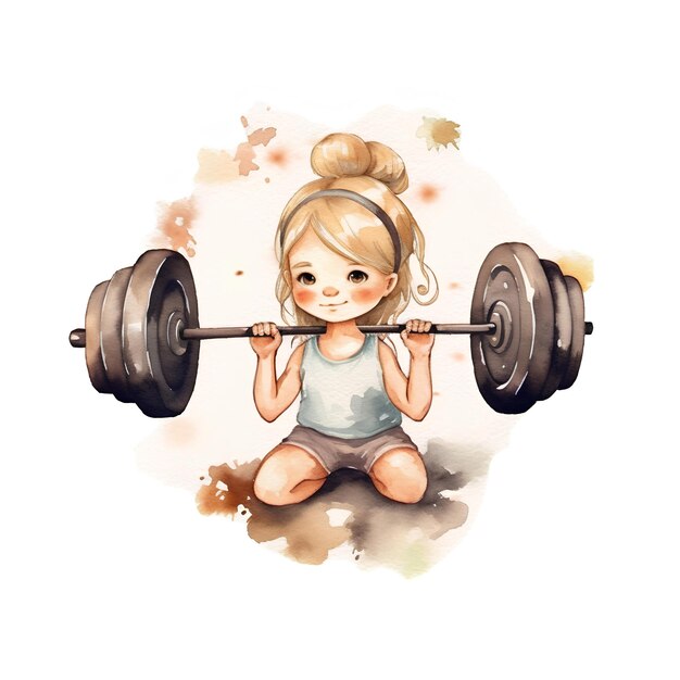 Girl lifting weights in watercolor styleAI