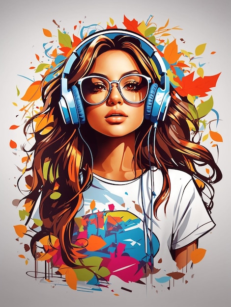 Girl listening music t shirt design