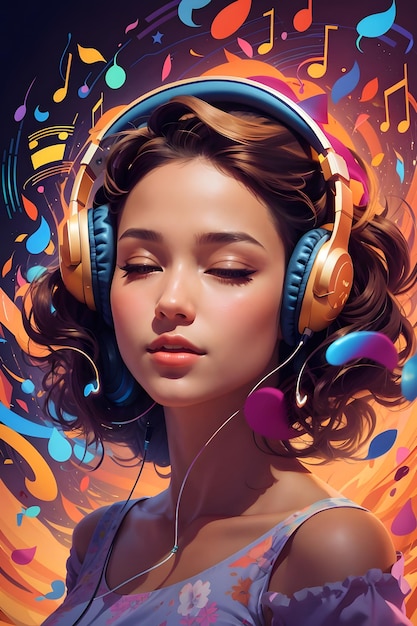 A girl listening to music with a headphone