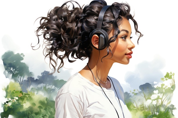 girl listening to music with headphones