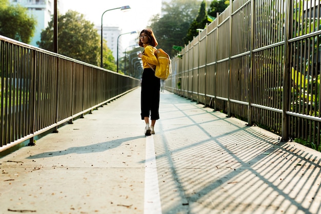 Girl looking back while walking