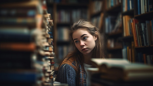 A girl looking at books in a library