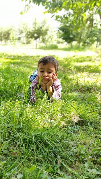 Girl looking at camera on field