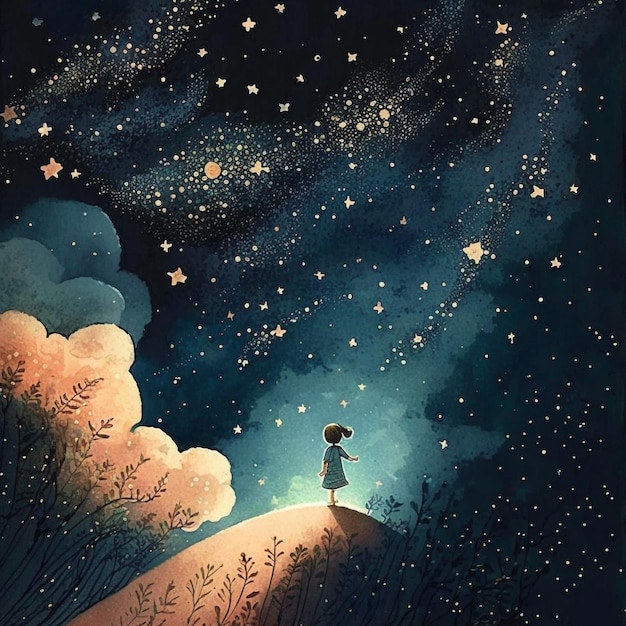 Premium Photo | A girl looking at the stars by the artist's artist.