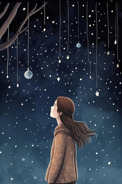 A girl looking at the stars at night