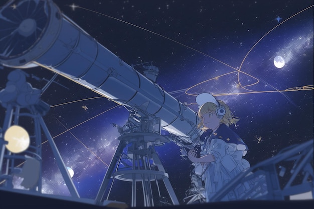 Girl looking at the stars through a telescope generative ai