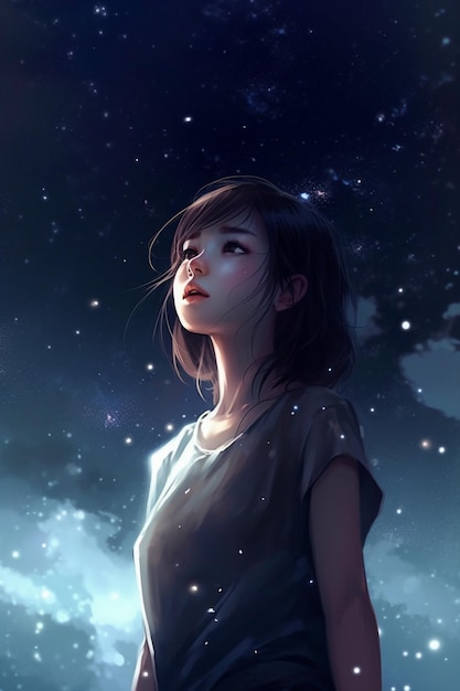 Девушка смотрит на звезды