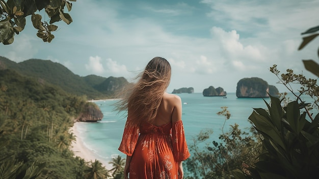 Girl looking at stunning beach island view