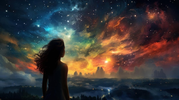 Girl looks into space