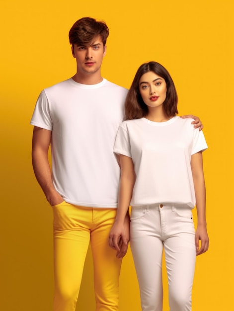 Girl and man wearing fashion white tshirt for mockup