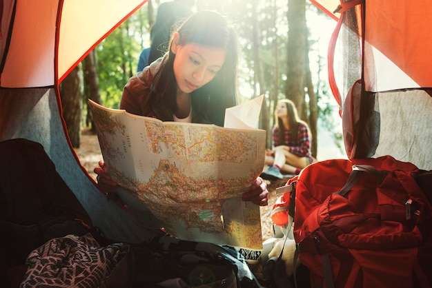 Photo girl map outdoors travel concept