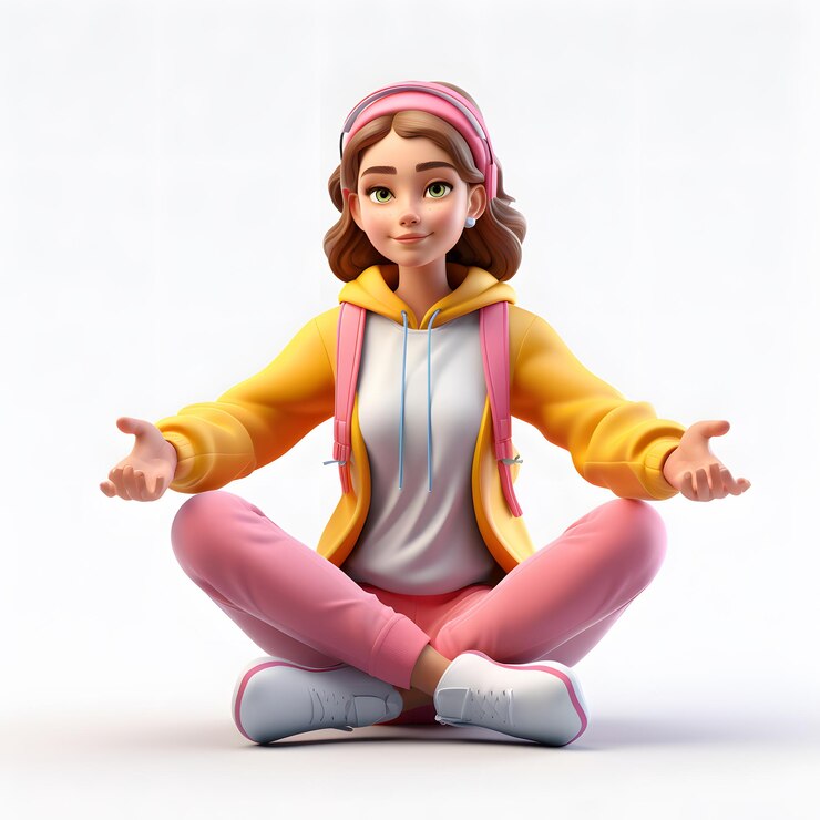Photo girl in meditation position concentration concept yoga 3d render