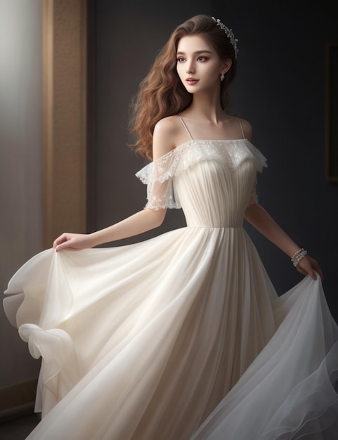 Girl model in a long dress