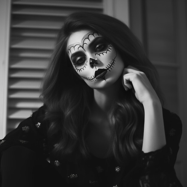 Premium AI Image | Girl Model in a Stunning Dress and Spooky Makeup