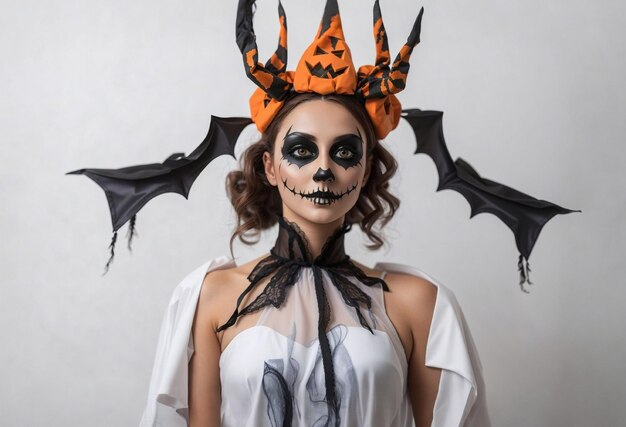 Foto modella che indossa il costume di halloween illustrazione sfondo carta da parati