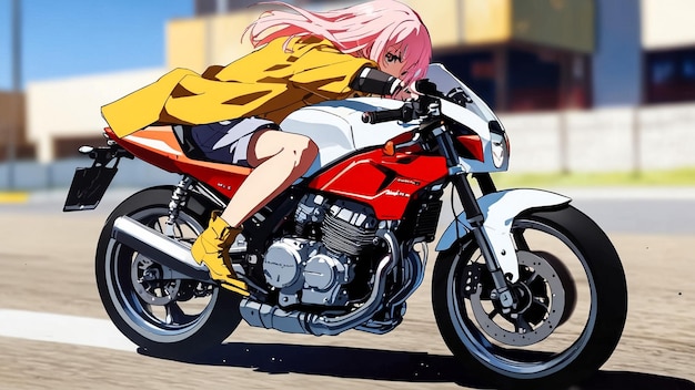 Photo a girl on a motorcycle with a pink shirt and a yellow shirt on it