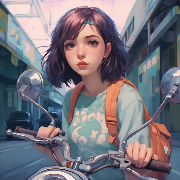 A girl on a motorcycle with a shirt