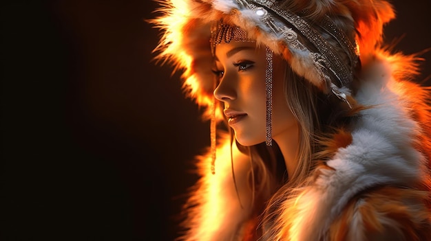 A girl in a native american hat