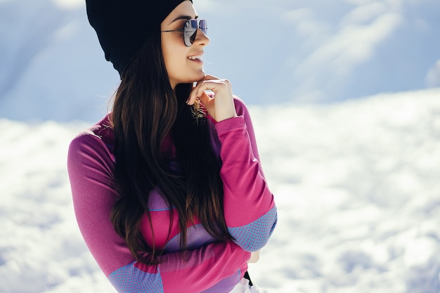 Girl near mountains