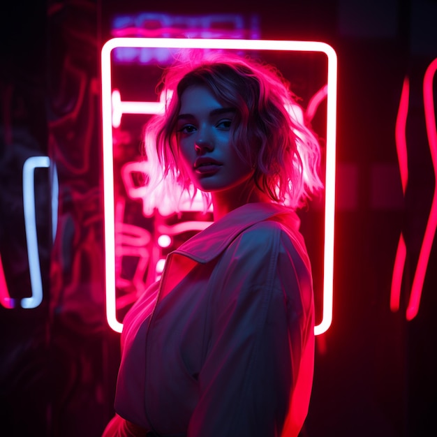 Photo a girl neon lighting