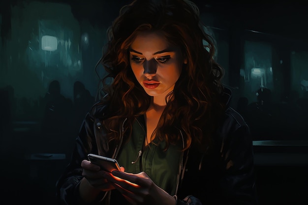 girl at night with phone