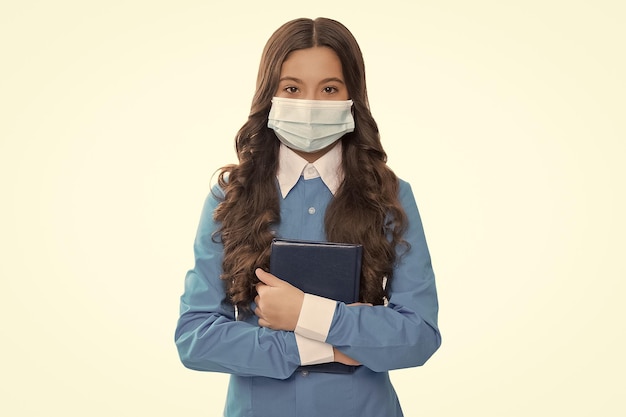 Girl nurse hold notebook for prescription teen doctor in safety mask hygiene on coronavirus pandemic scientist create virus vaccine epidemic outbreak quarantine covid19 and healthcare
