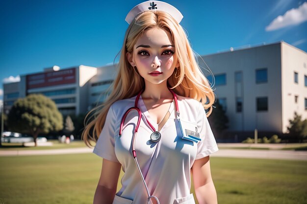 Photo a girl in a nurse uniform with a stethoscope around her neck