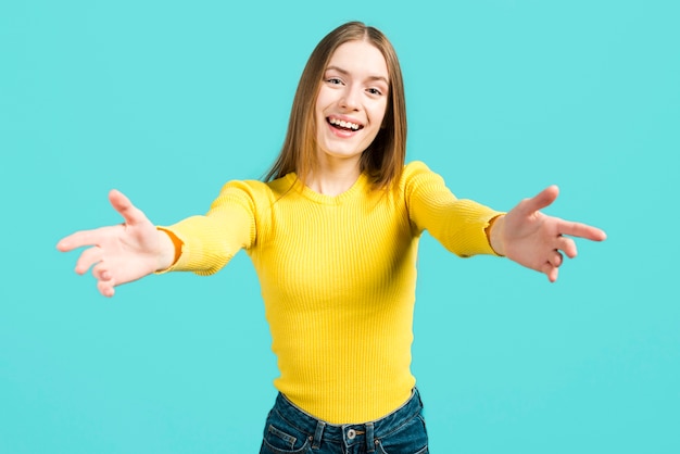 Photo girl offering a hug