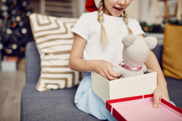 Girl opening gift box