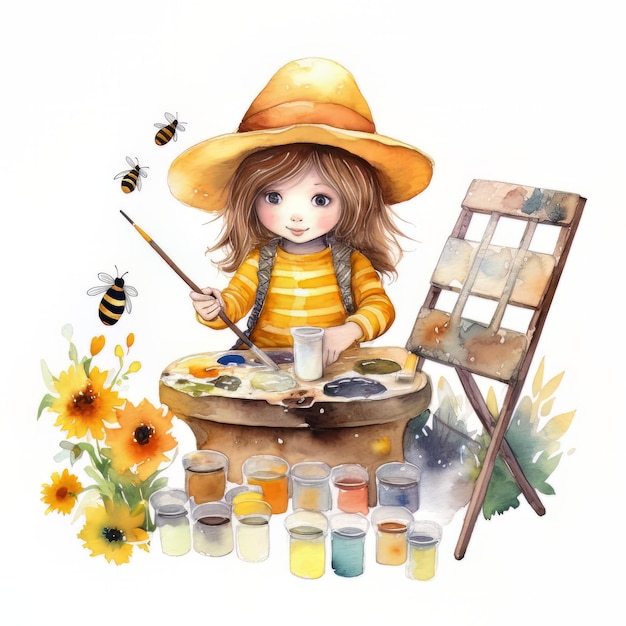 Девушка рисует пчелу