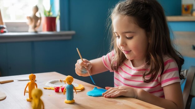 Girl paints dough figurines