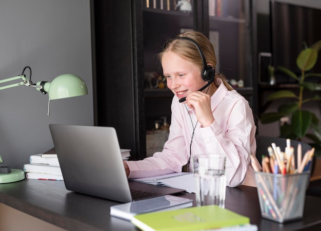 Girl participating in online class