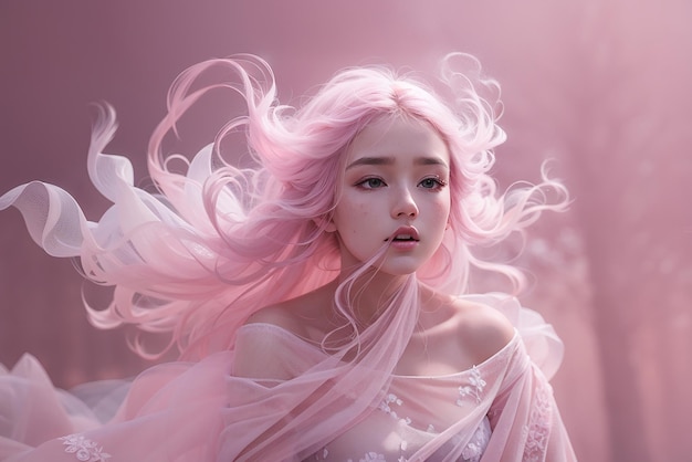 Photo girl in pink air dress