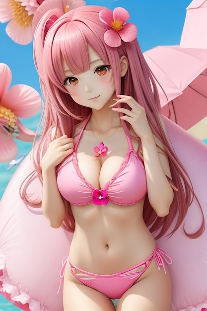 A girl in a pink bikini looking at you