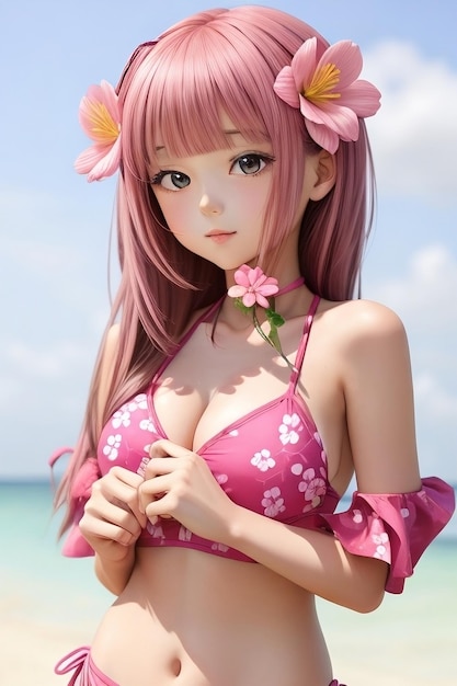 A girl in a pink bikini looking at you