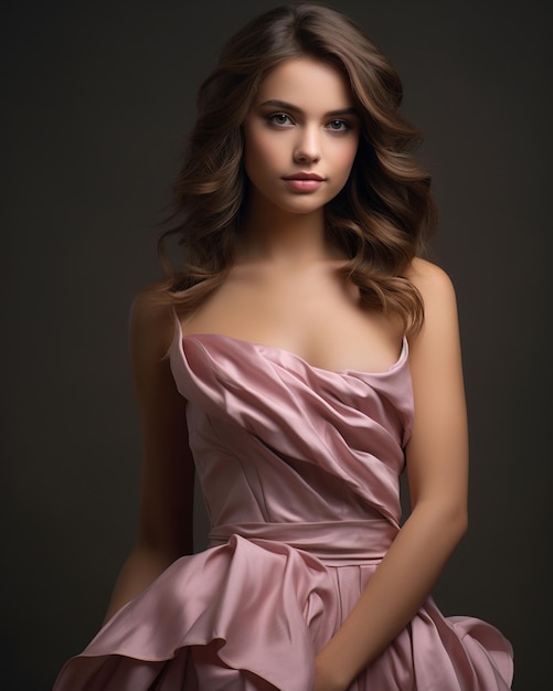 Girl in Pink Dress Posing on Grey