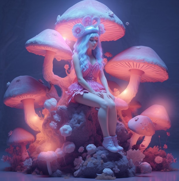 Girl in the pink magic forest