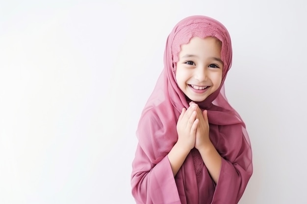 ピンクのイスラム教徒の服を着た女の子