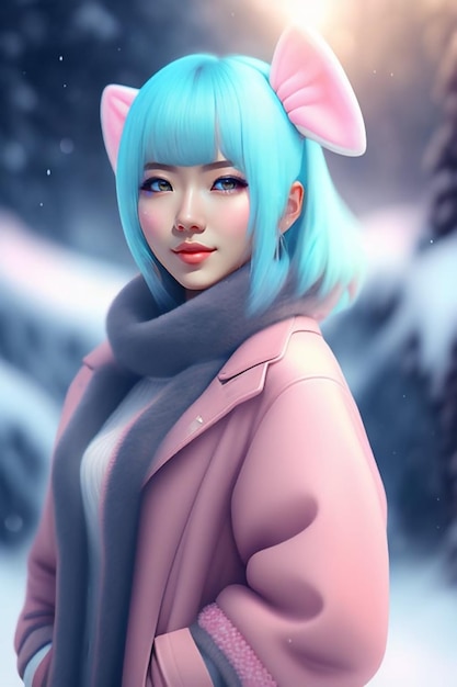 Girl in pink with blue ears