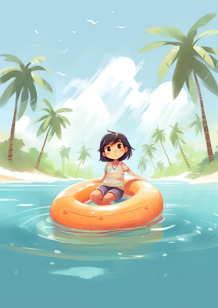 A girl playing on the beach illustration
