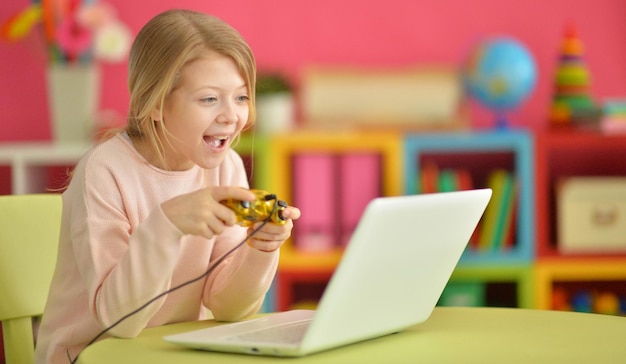 Girl playing computer game