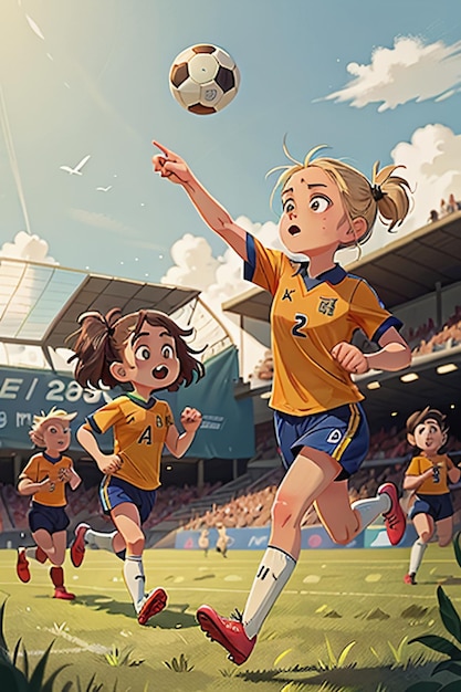 girl playing football with friends on campus happy childhood cartoon wallpaper background