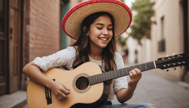 Девушка играет на гитаре в Cinco De Mayo